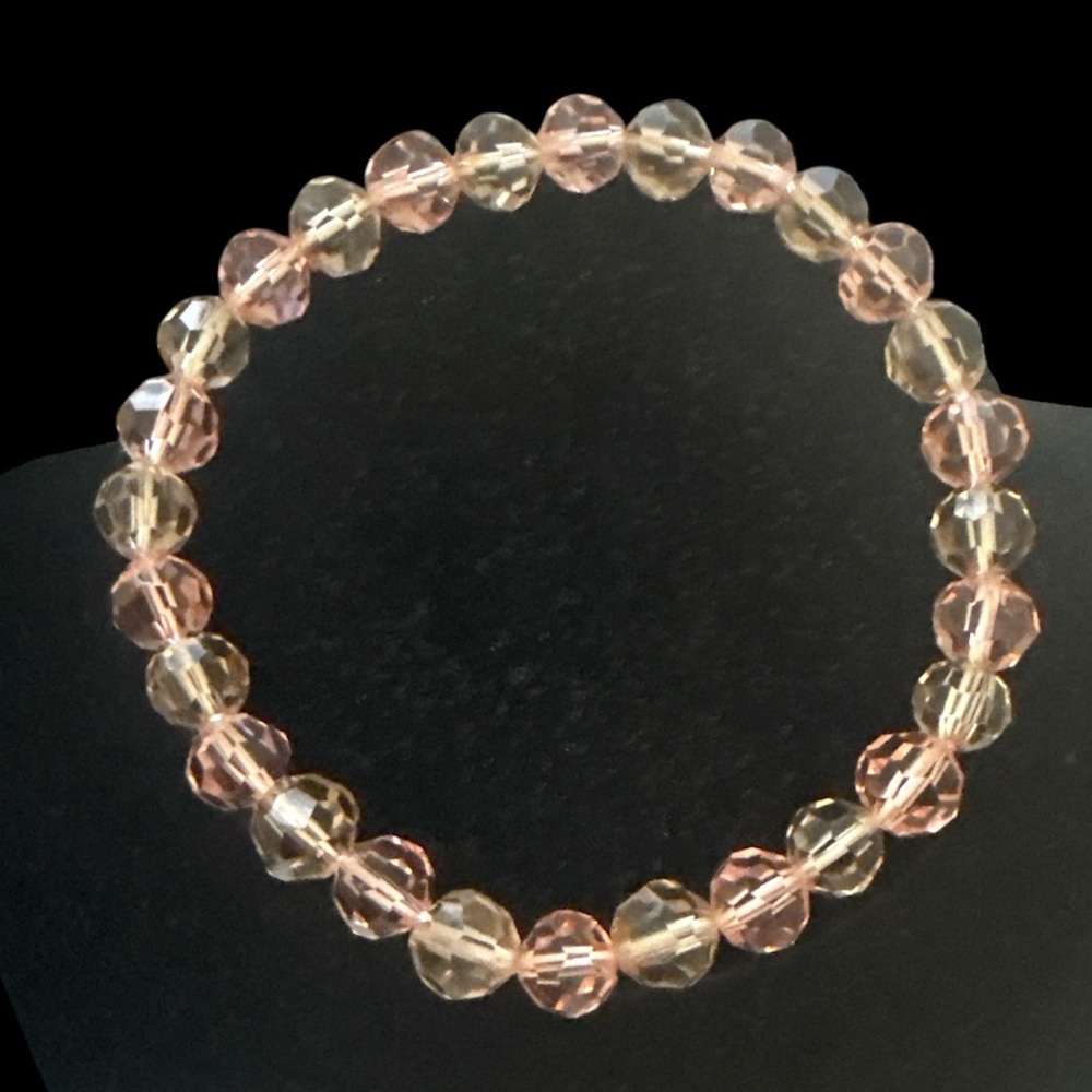 Pink & Champagne Faceted Beaded Stretch Bracelet